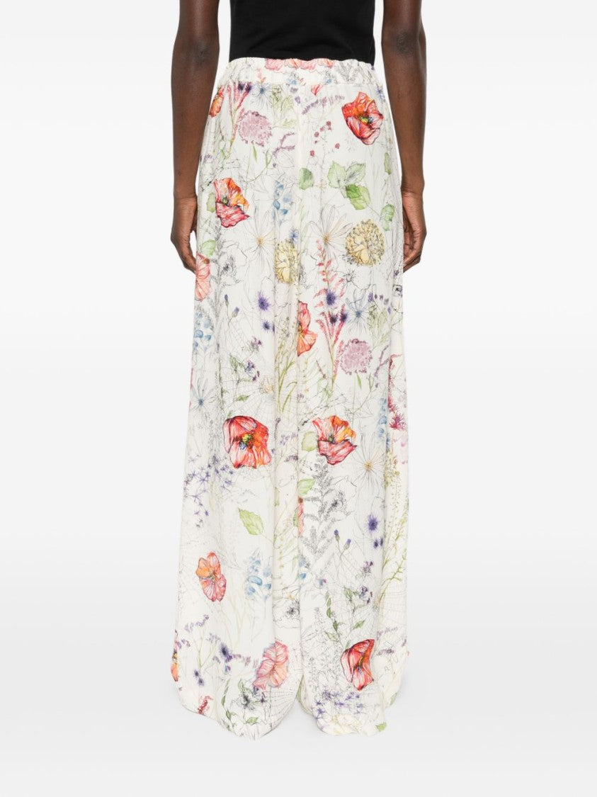 Alexander Mcqueen Ivory Wide-Leg Trousers With Floral Print