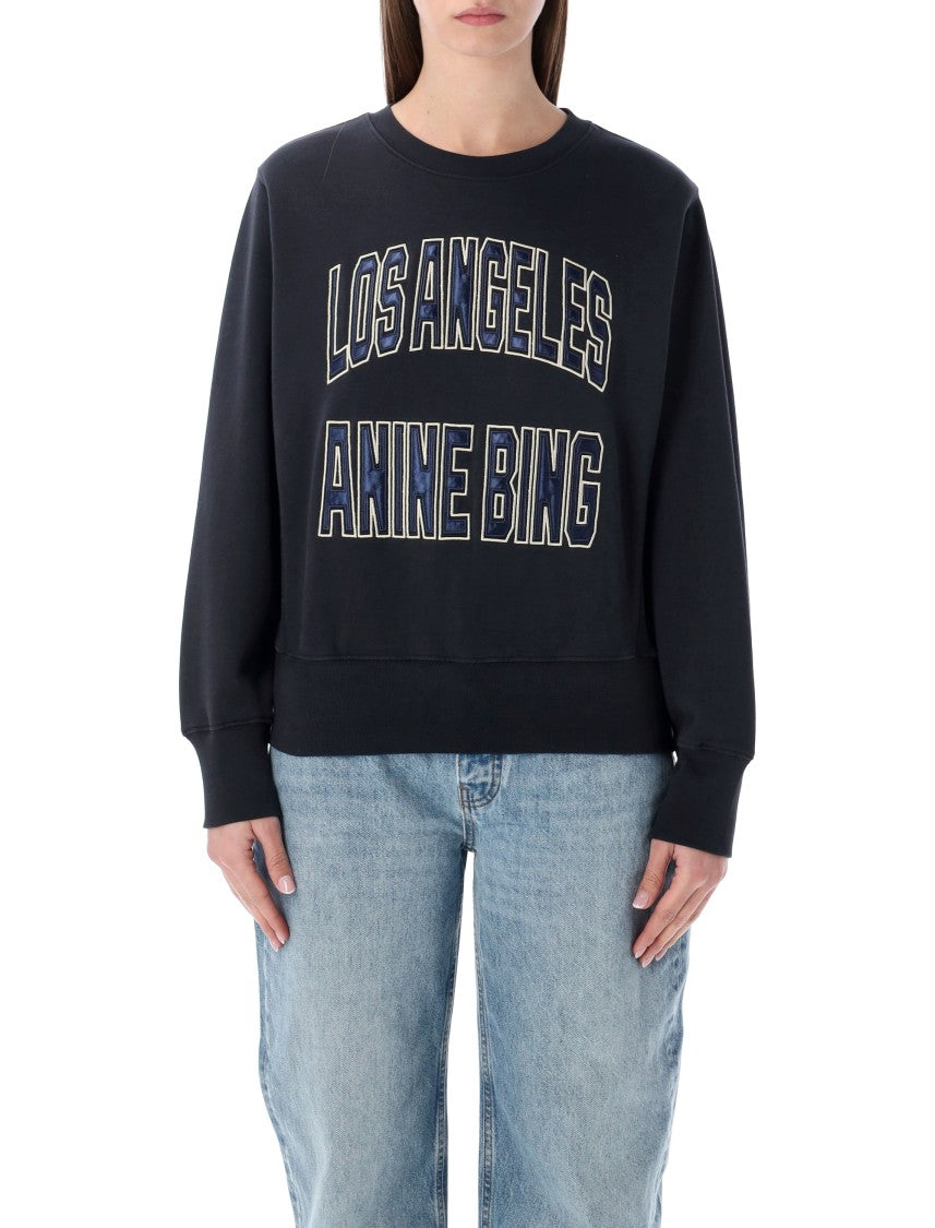 Anine Bing Harry Shrunken Embroidered Cotton Sweatshirt