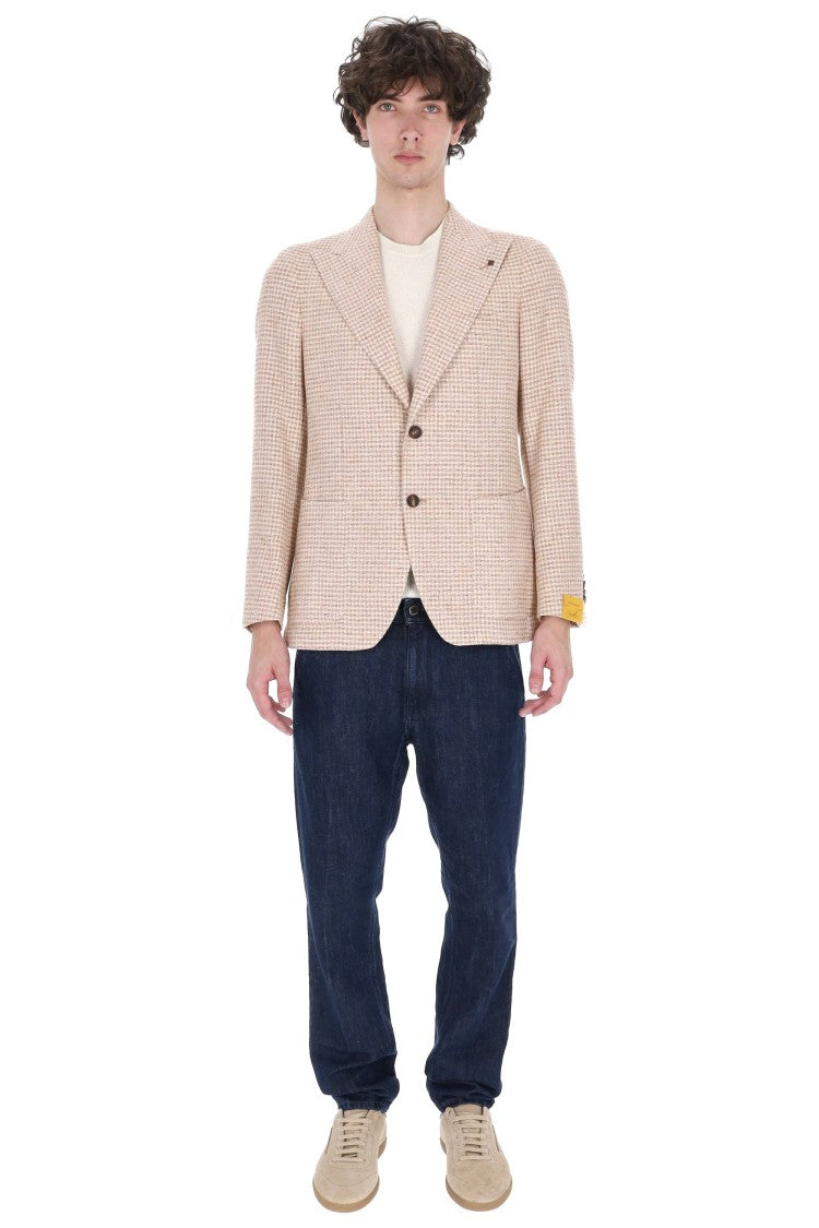 Tagliatore Pino Lerario Houndstooth Cotton-Silk-Linen Blazer