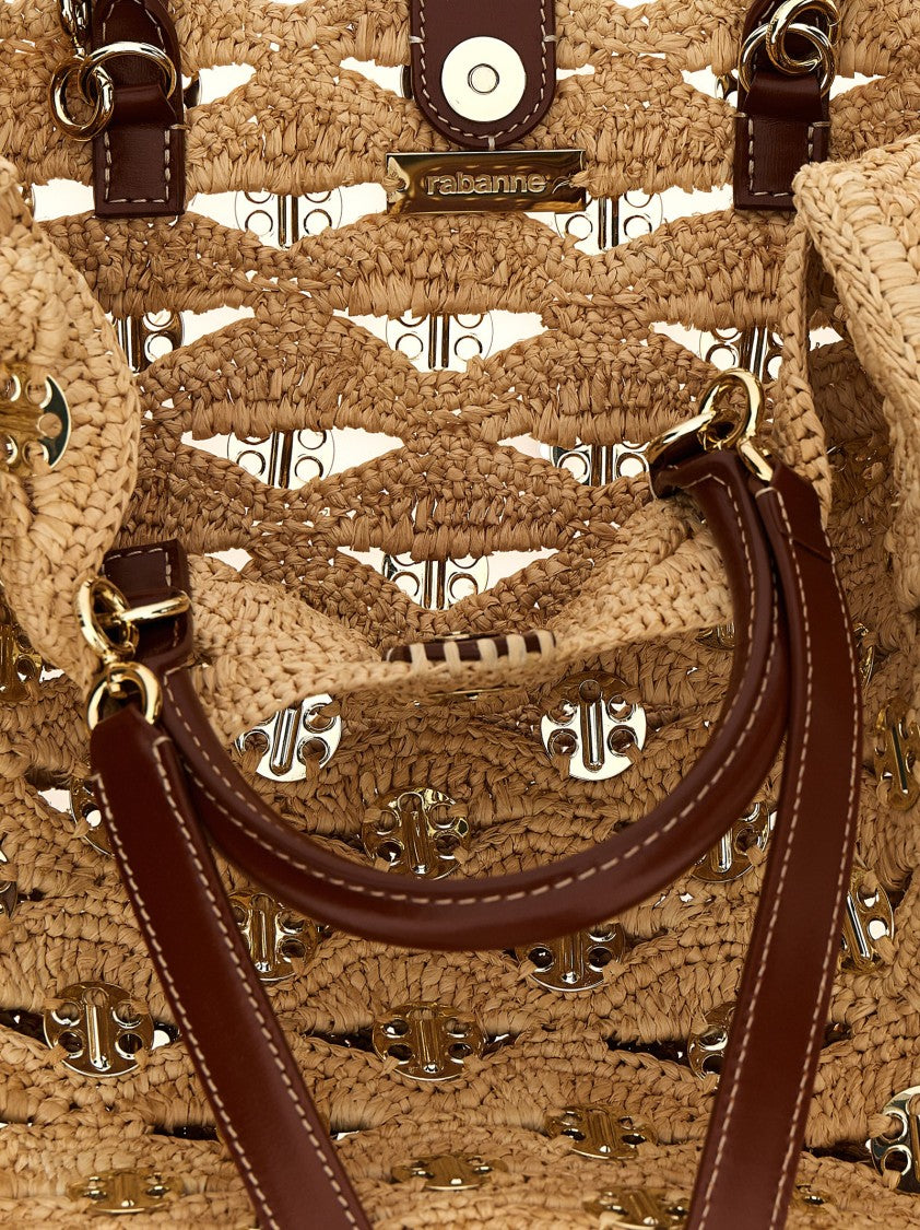 Paco Rabanne Raffia Handbag With Scalloped Edges And Metal Appliqués