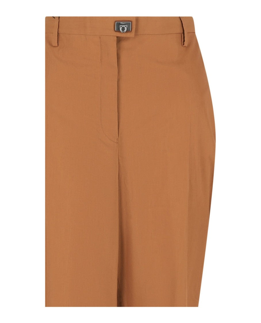 Ferragamo High-Rise Cropped Trousers With Whipstitched Hem And Silver Accents