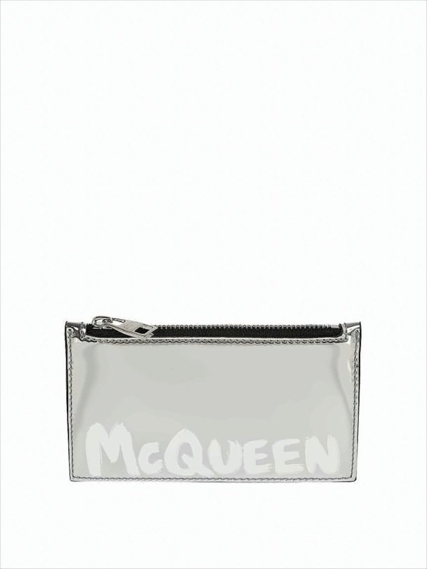 Alexander Mcqueen Laminated Leather Wallet With Reflective Silver Finish