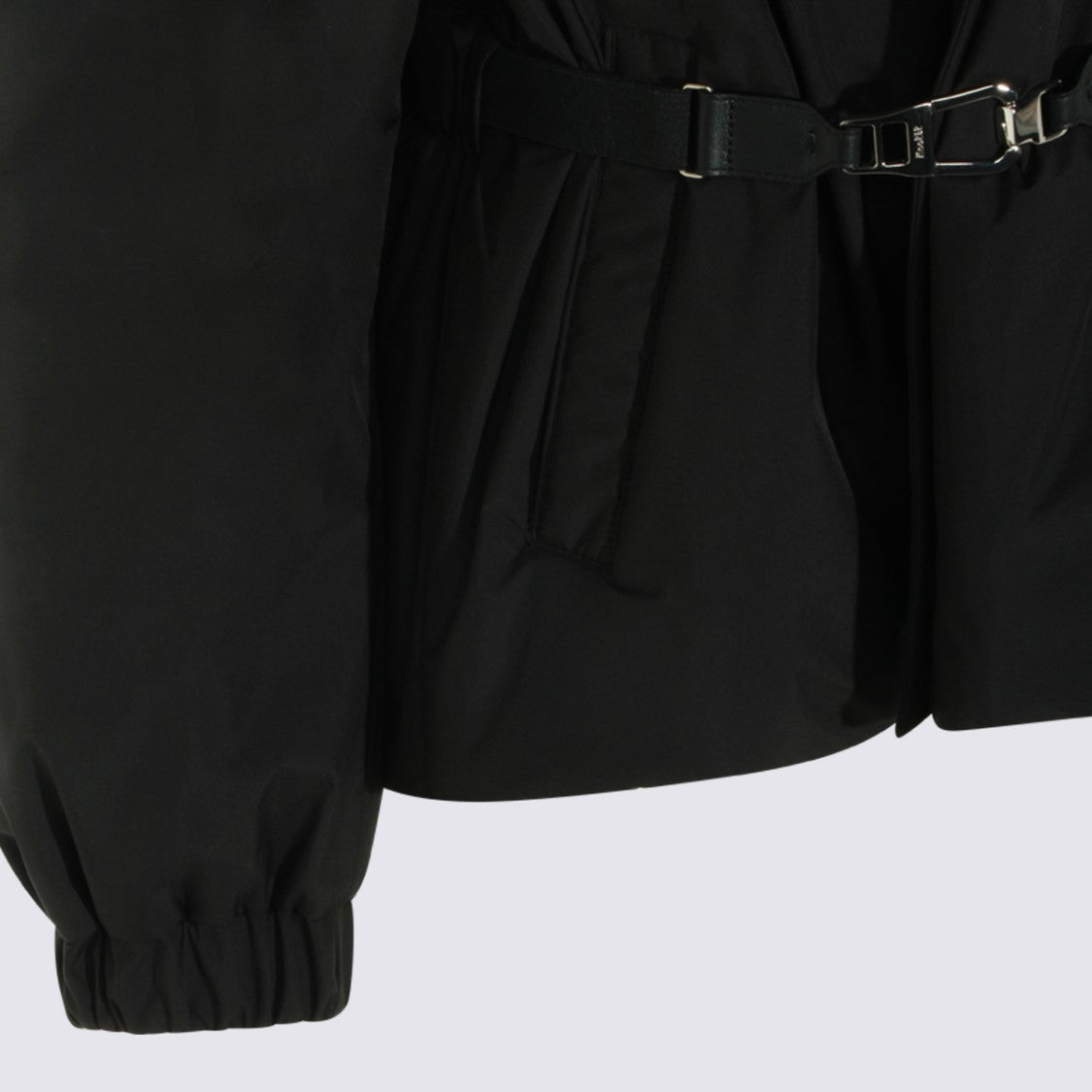 Moorer Belted Black Short Jacket With High Collar And Hood