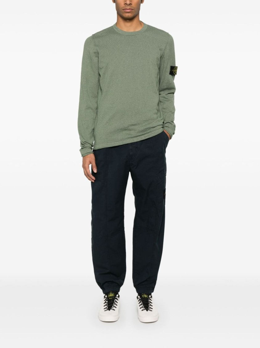Stone Island Long-Sleeved Green Sweater With Classic Crew Neckline