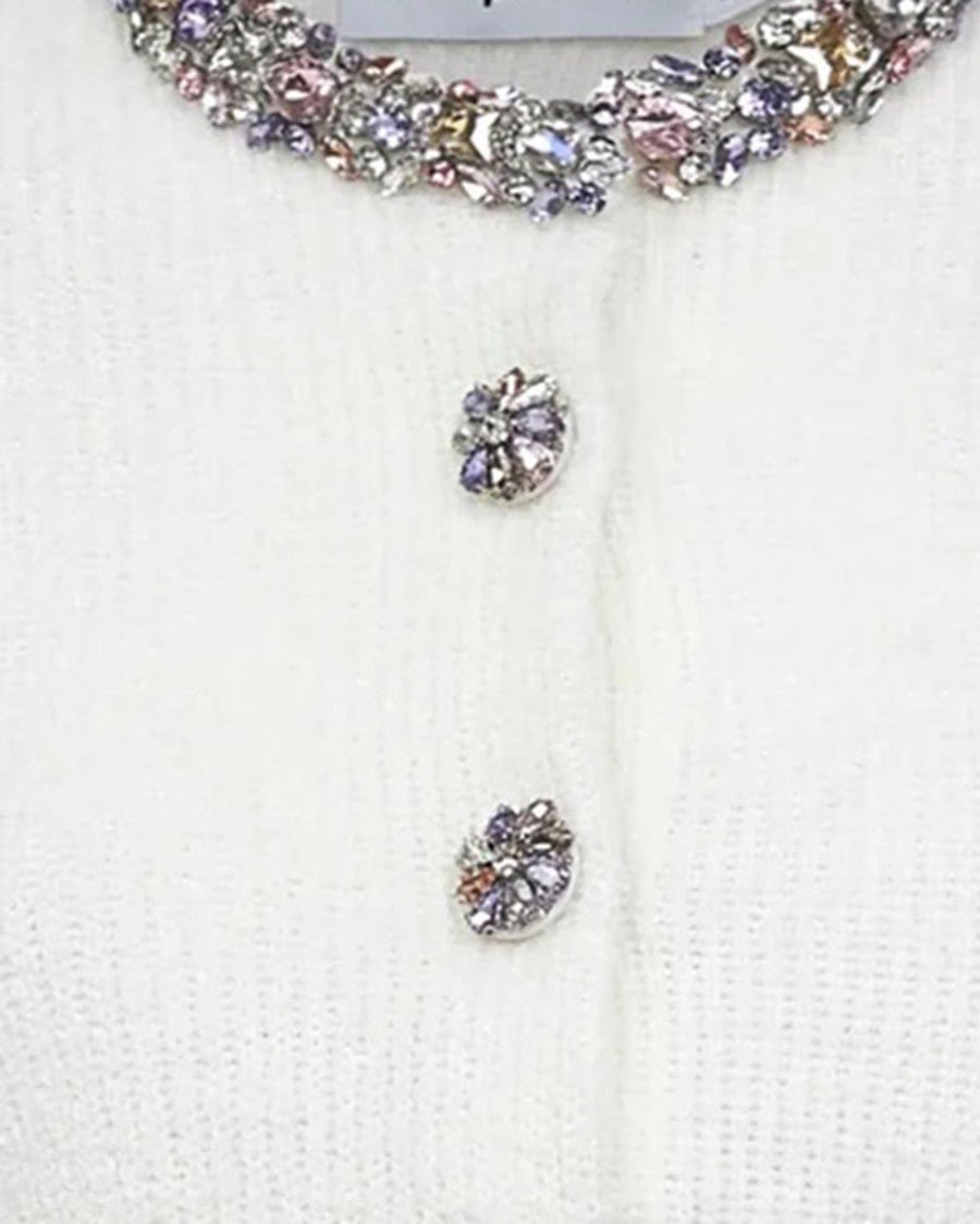 Self-Portrait Cardigan With Decorated Trims In White