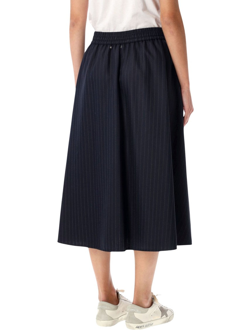 Golden Goose Golden Goose Navy Blue Wool Pint-Striped Midi Skirt