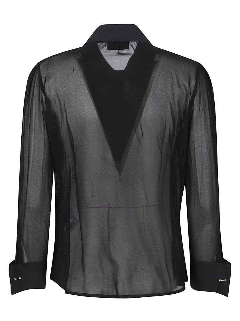 Elisabetta Franchi Black Long Sleeve Sheer Viscose Ruffle Shirt