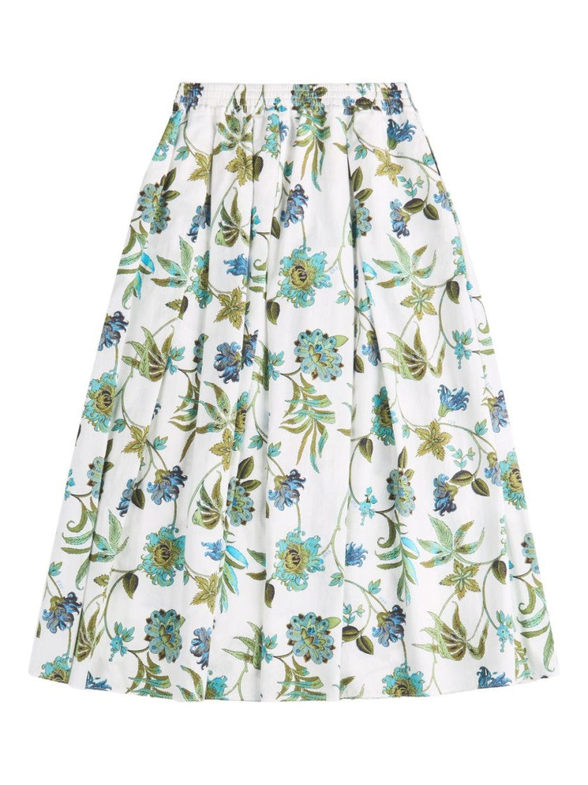 Fay Knee-Length Floral Print Cotton Skirt With Gathered Waistband