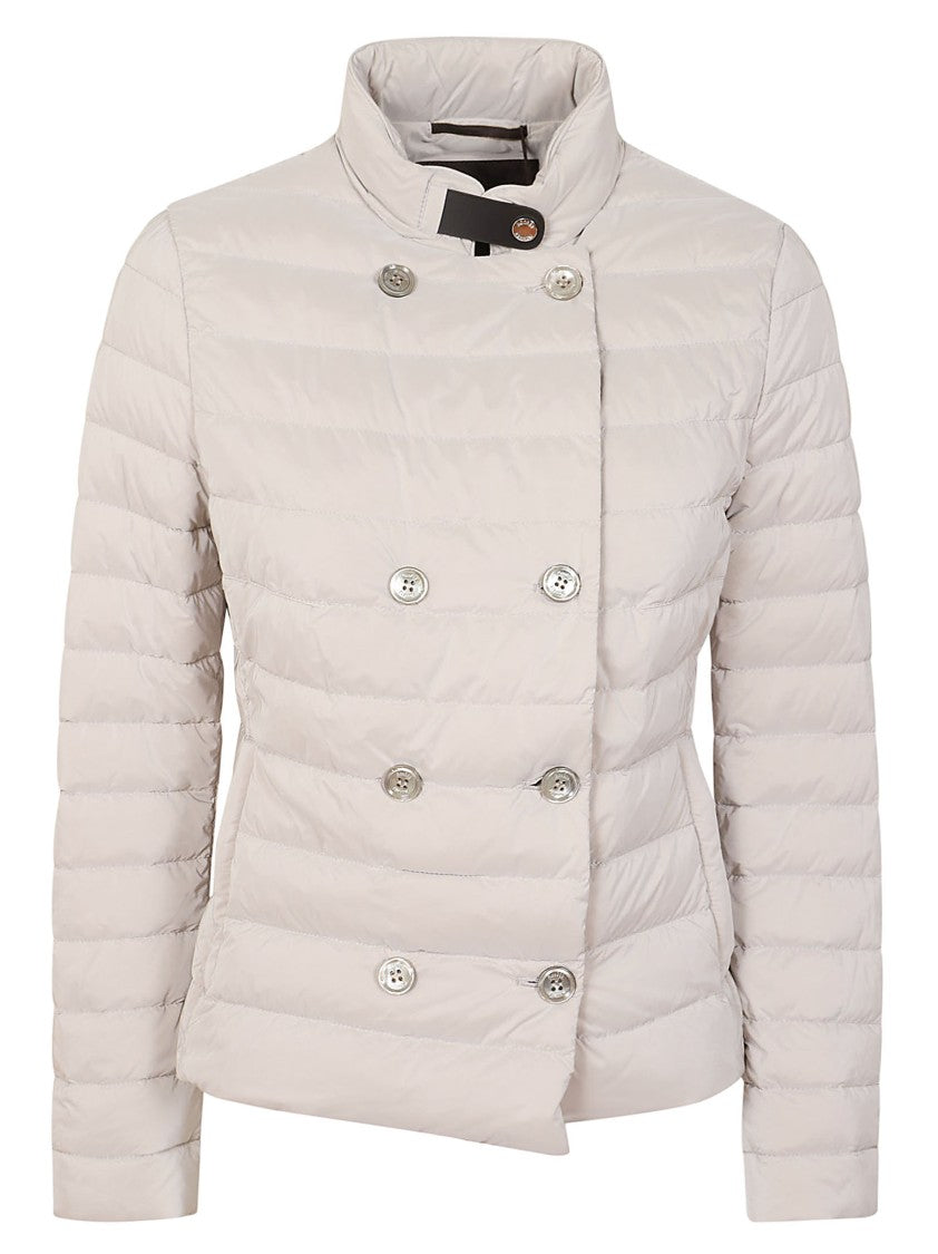 Moorer Double-Breasted Quilted Down Coat With Shiny Buttons