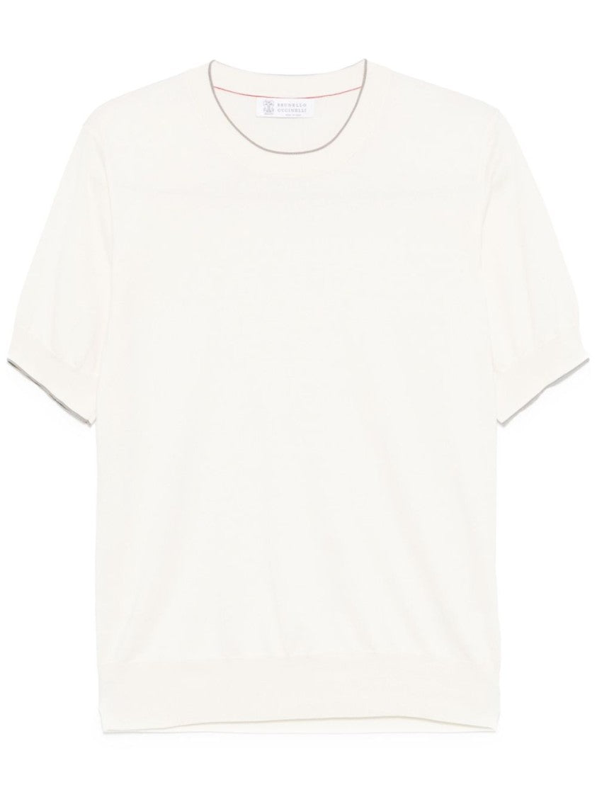 Brunello Cucinelli Crew Neck T-Shirt In Ecru