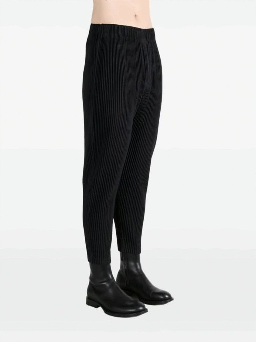 Homme Plissé Issey Miyake Tapered Leg Black Pleated Pants With Elastic Waistband