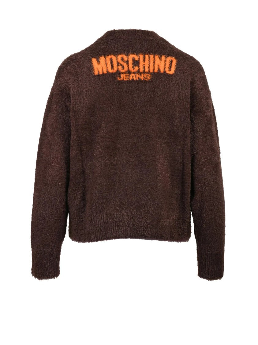 Mo5ch1no Jeans Boxy Cropped Sweater With Fuzzy Logo Detail