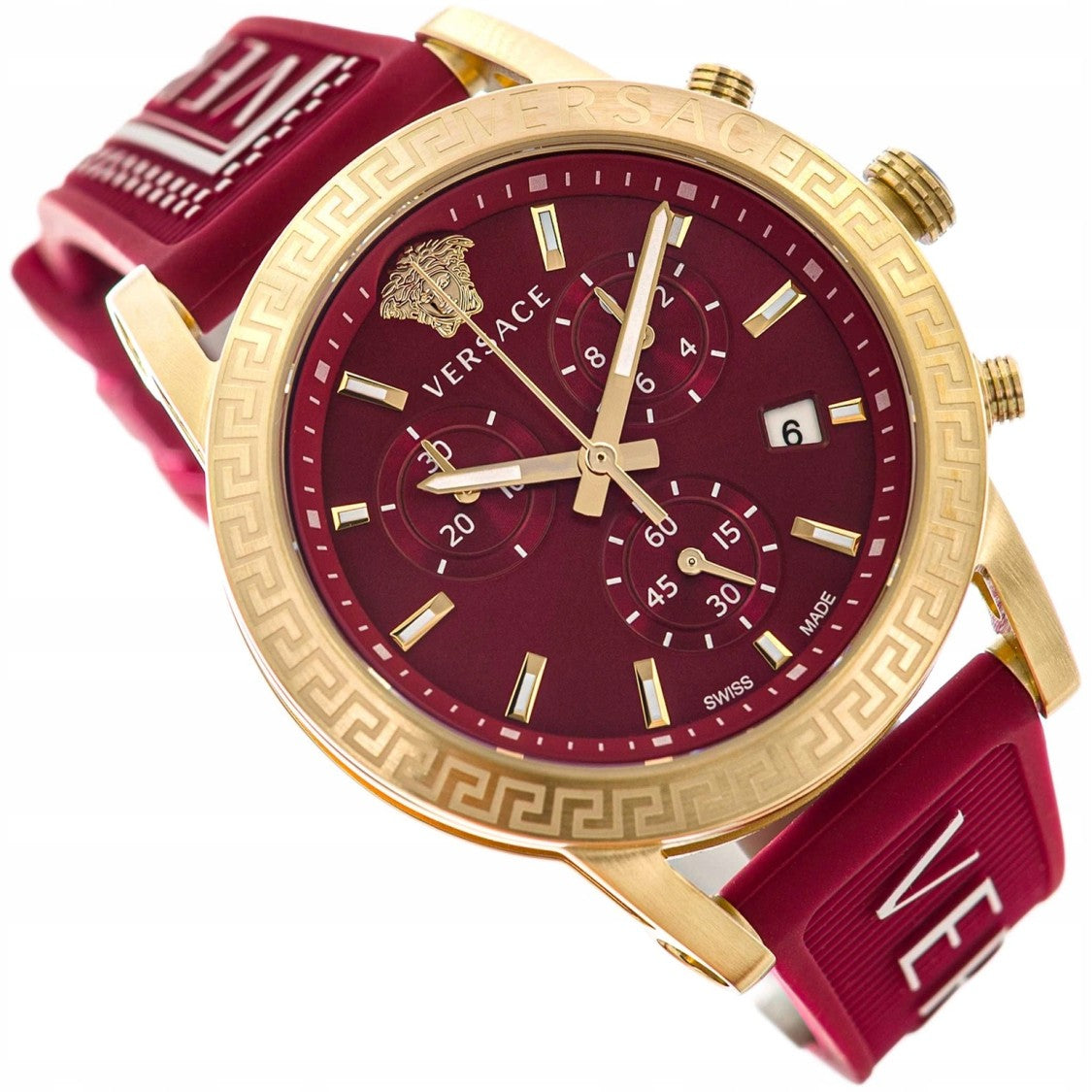 Versace Chronograph Red Dial Women's Watch With Gold-Tone Case