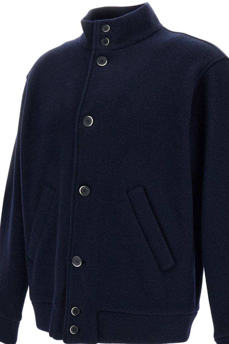 Barena Navy Blue Double-Blend Wool Jersey Blouson Jacket