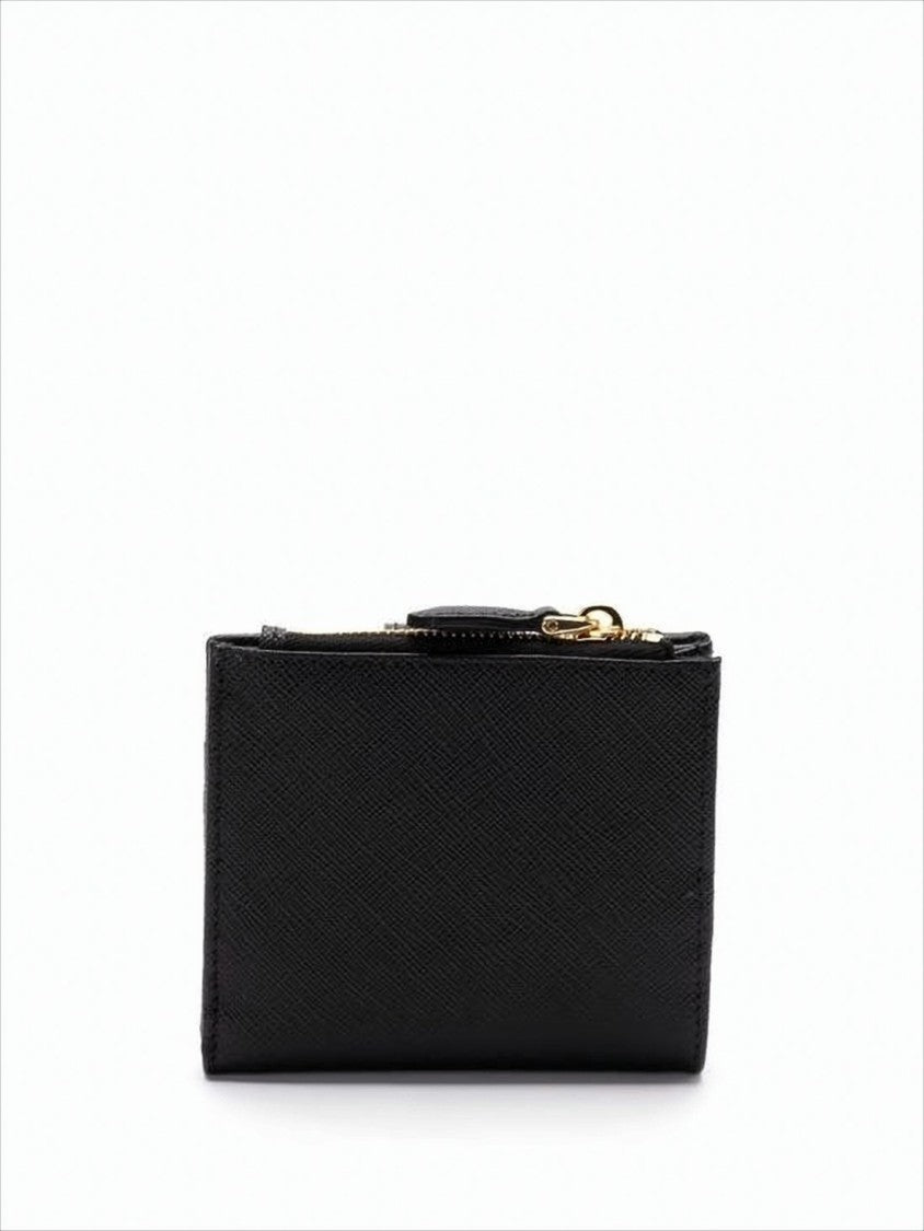 Prada Textured Leather Bifold Wallet With Triangular Logo