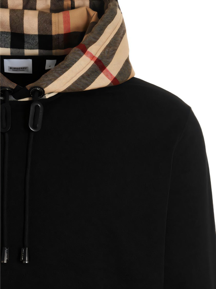Burberry Relaxed Fit Black Hoodie With Checkered Hood Lining