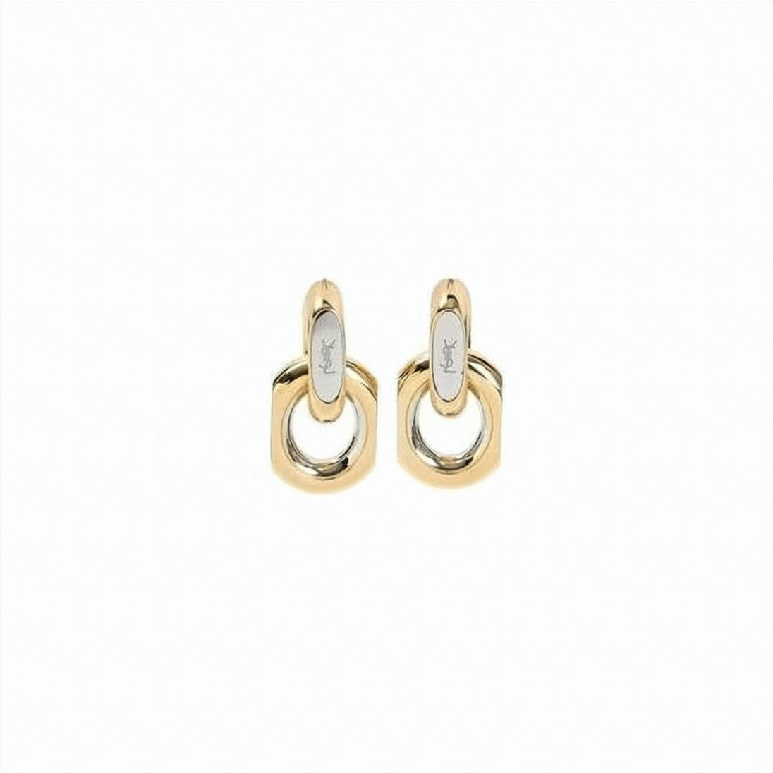 Saint Laurent Gold Silver Polished Metallic Linked Earrings