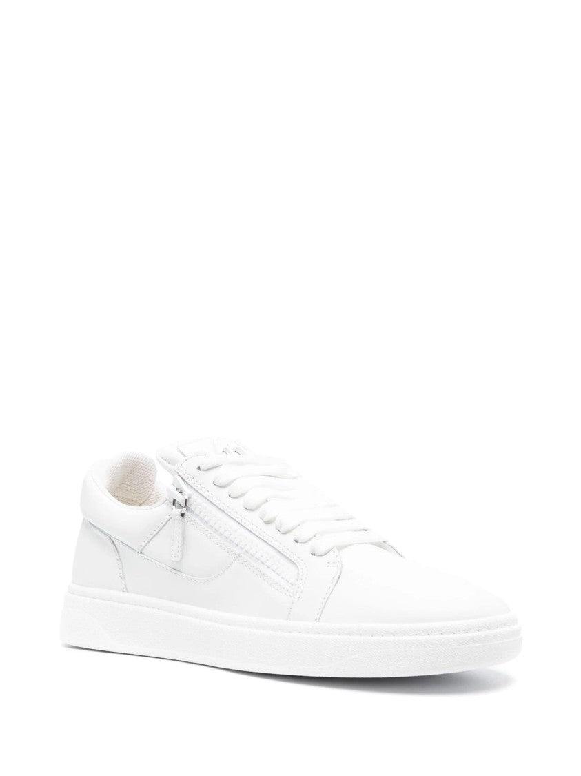 Giuseppe Zanotti White Gz 94 Side Zipper Low-Top Leather Sneakers