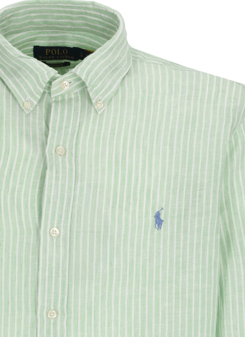 Polo Ralph Lauren Green Striped Pony Linen Shirt