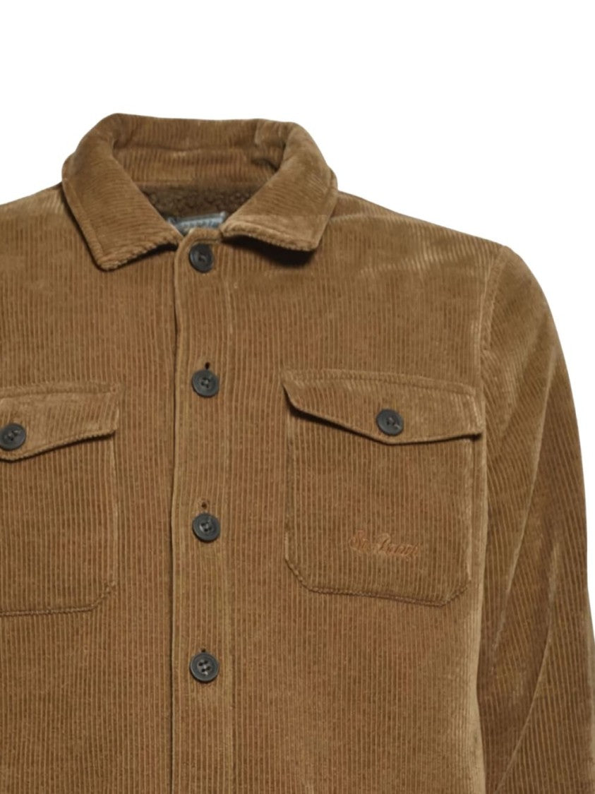 Mc2 Saint Barth Ribbed Brown Sweater With Button-Down Front And Chest Pockets