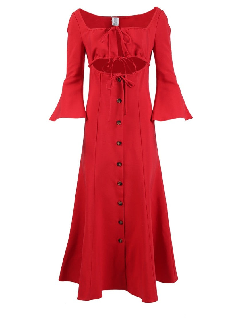 Rosie Assoulin Off-The-Shoulder Midi Dress With Bell Sleeves