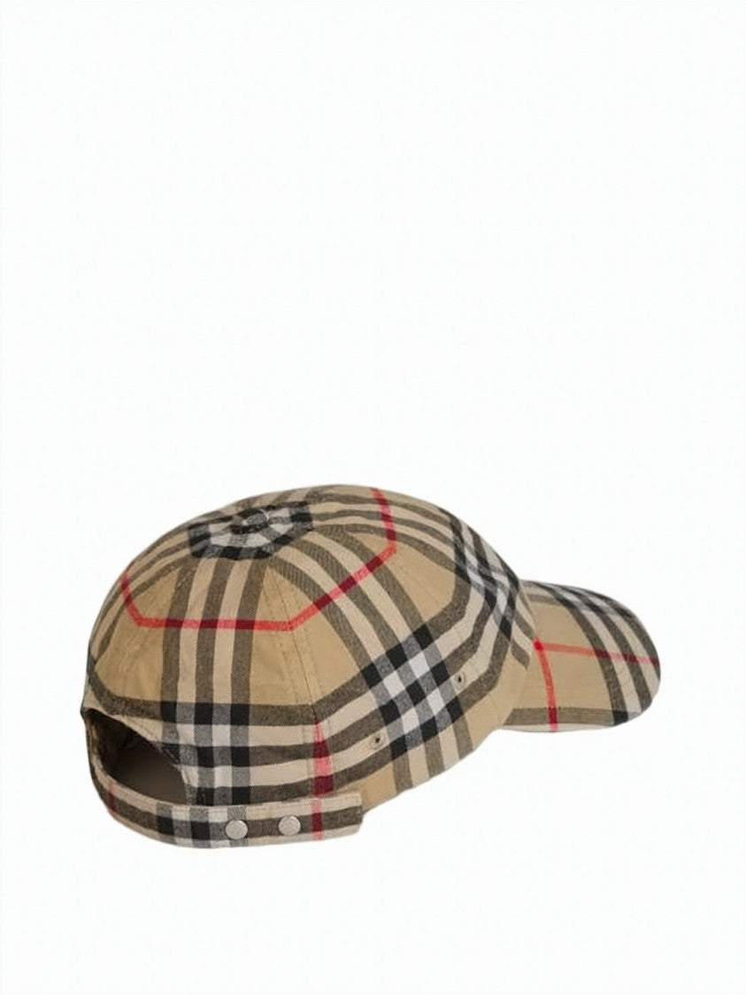 Burberry Check Pattern Cotton Baseball Cap With Adjustable Strap