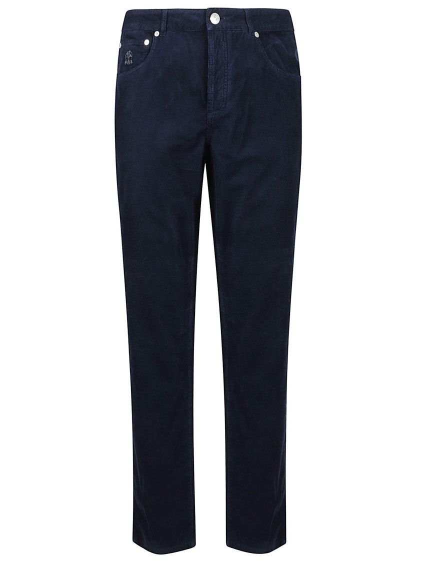 Brunello Cucinelli Deep Navy Blue Corduroy Casual Pants