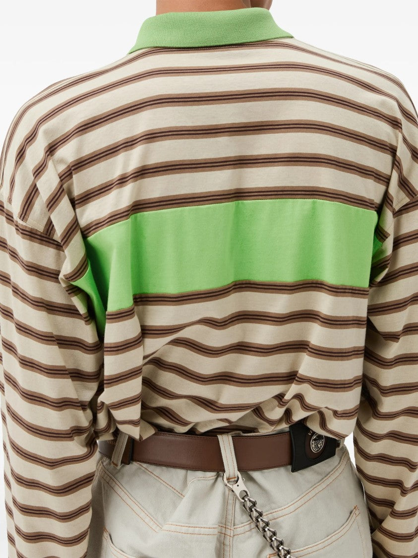 Versace Horizontal Striped Polo Shirt With Bold Green Panel