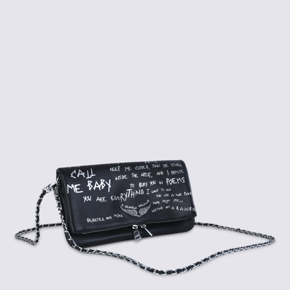 Zadig & Voltaire Graffiti-Print Leather Shoulder Bag With Chain-Link Strap