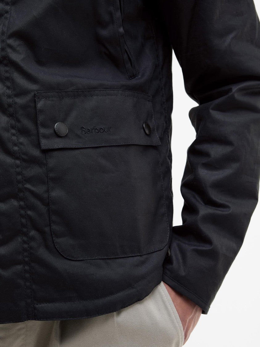 Barbour Reelin Wax Jacket With Adjustable Hood And Reinforced Stitching
