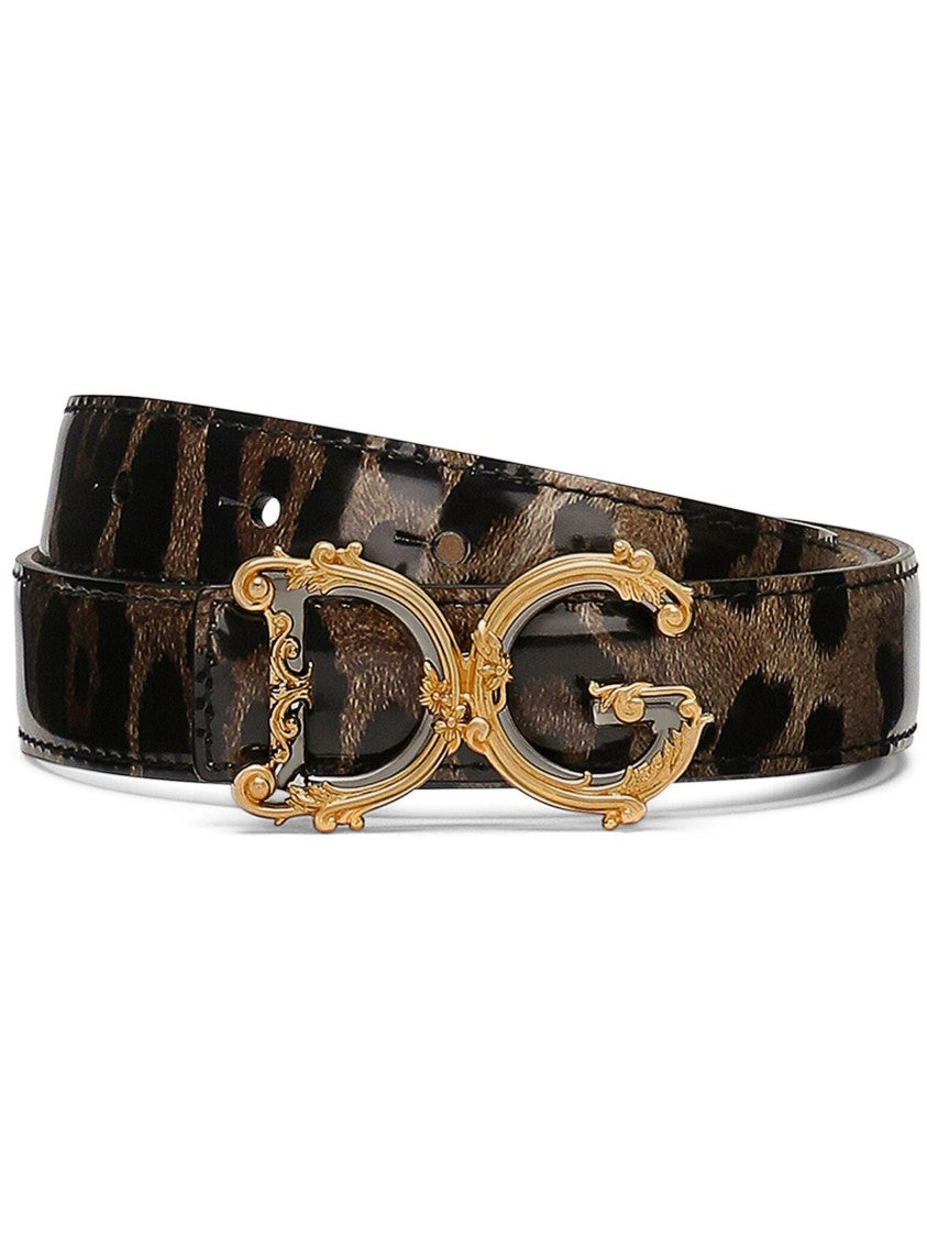 Dolce & Gabbana Glossy Leopard Print Dg Barocco Belt