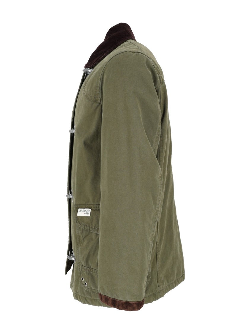 Fay Washed Olive Green Casual Jacket With Brown Accents
