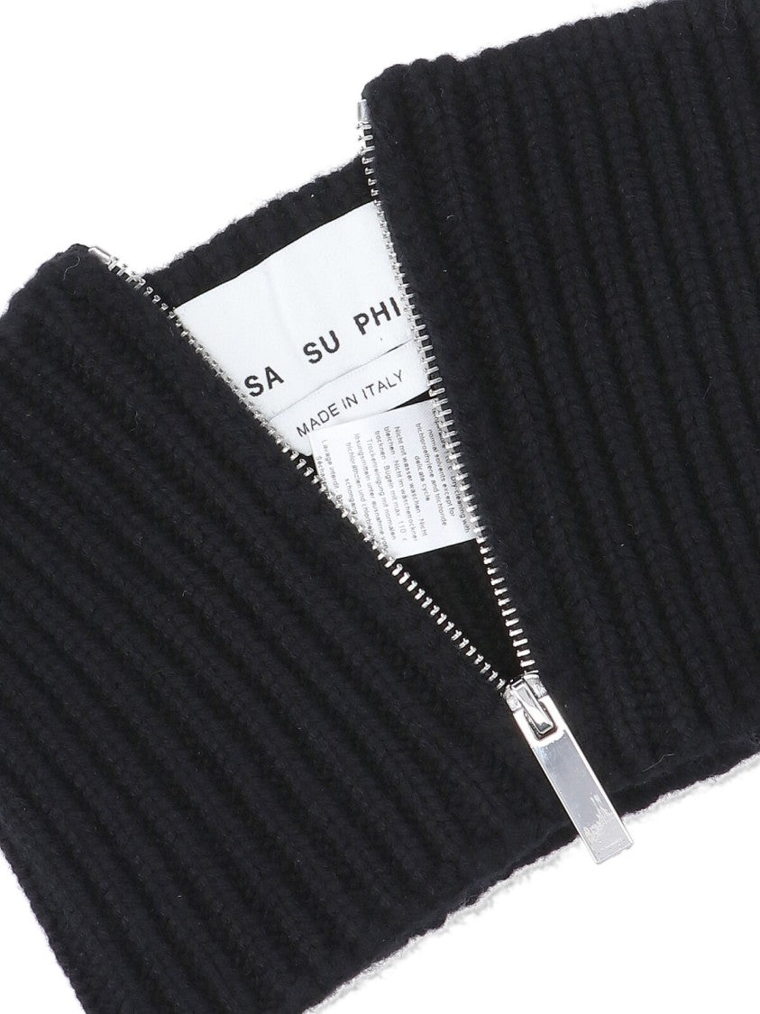 Sa Su Phi Ribbed Knit Scarf With Central Silver Zipper