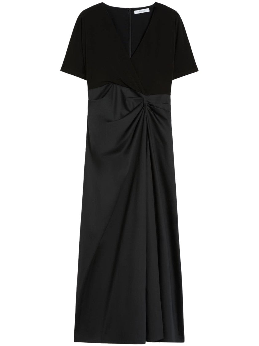 Max Mara Fitted Midi Dress With Draped Skirt And V-Neckline