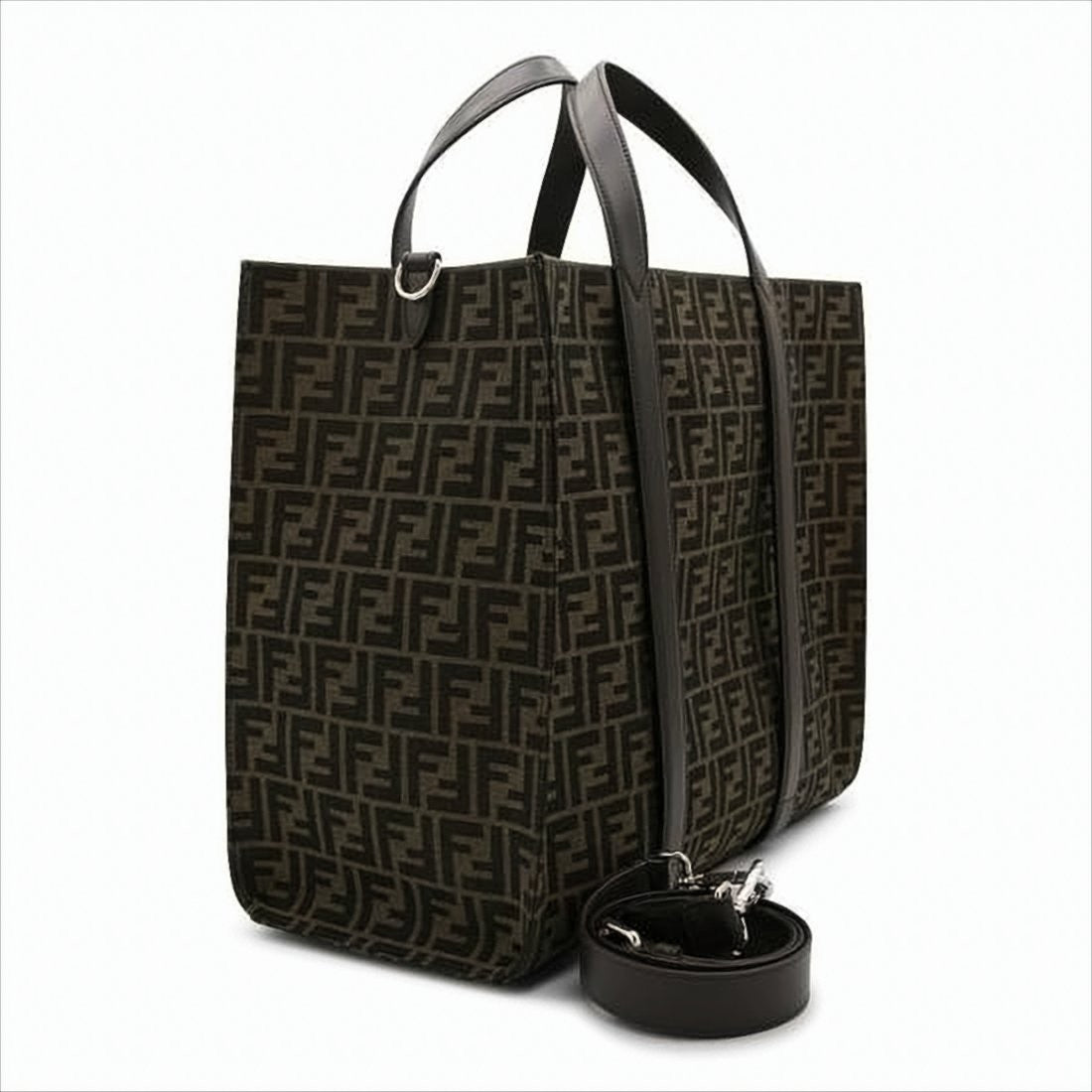 Fendi Structured Dark Brown Monogram Tote Bag With Detachable Strap