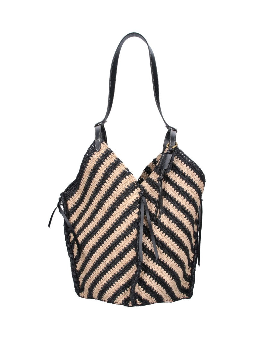 Isabel Marant Black/Natural Tampa Striped Raffia Tote Bag