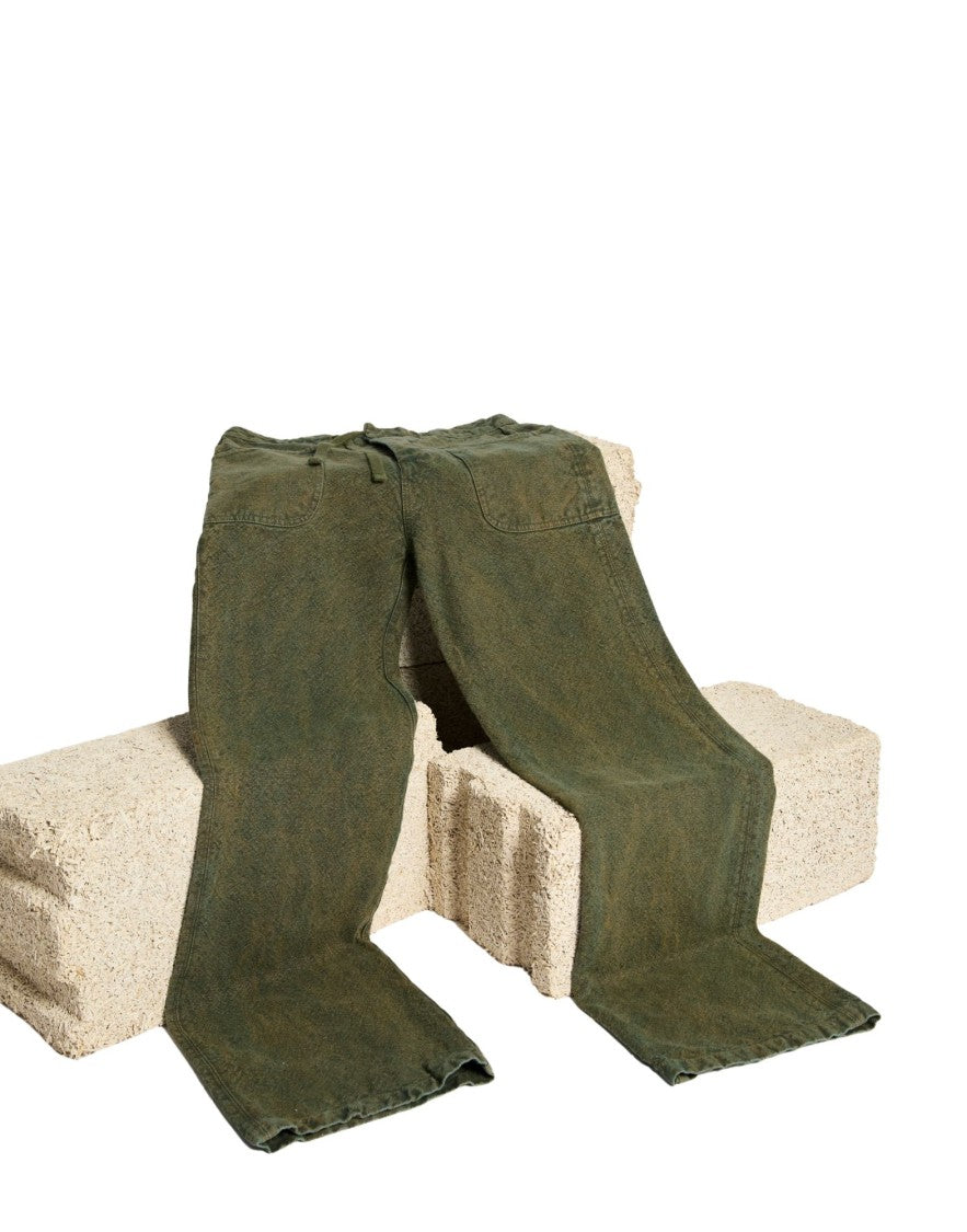 Origin Of Line Green Loose Workwear Hemp Canvas Ranch Pants