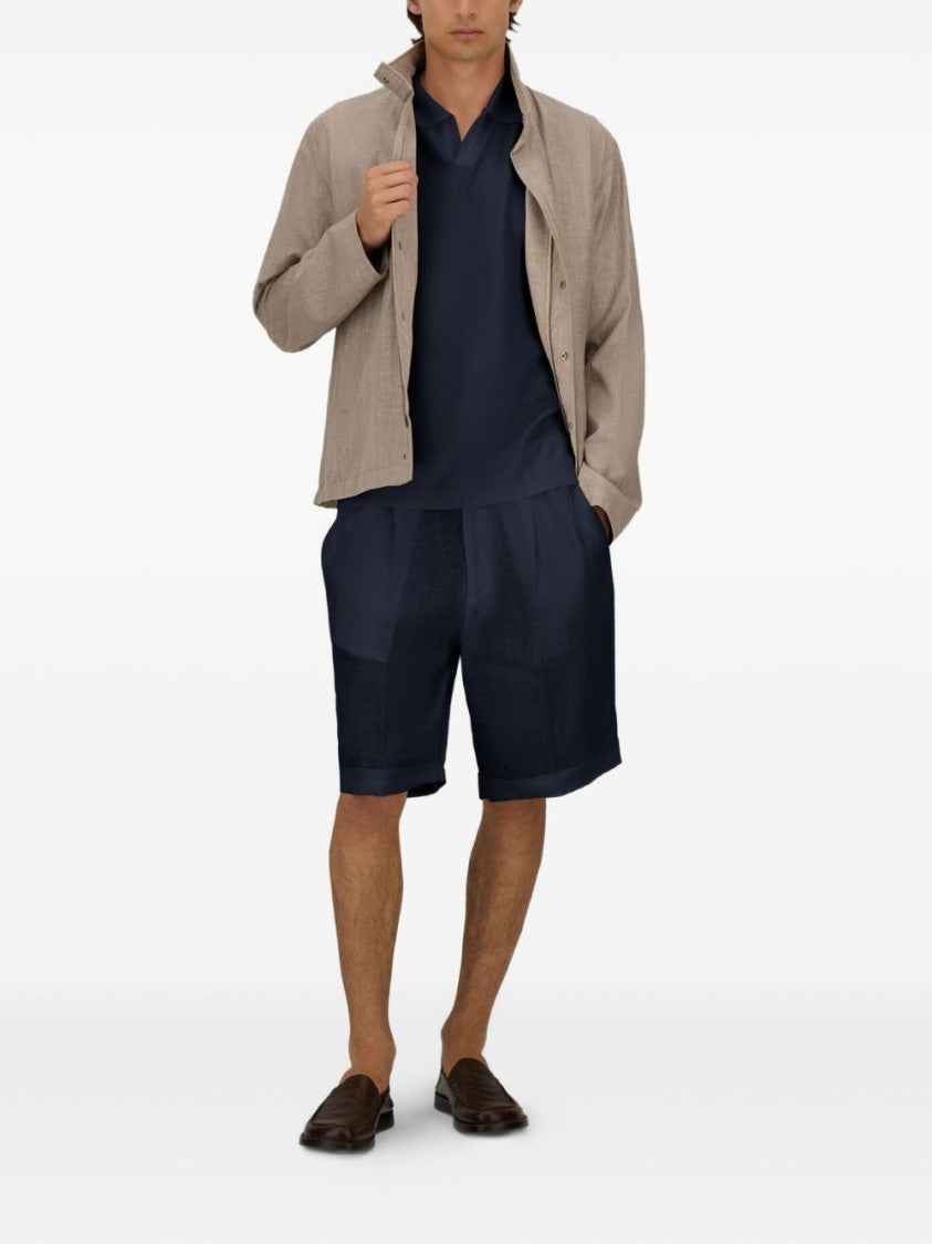 Herno Blue Cotton V-Neck Polo Shirt