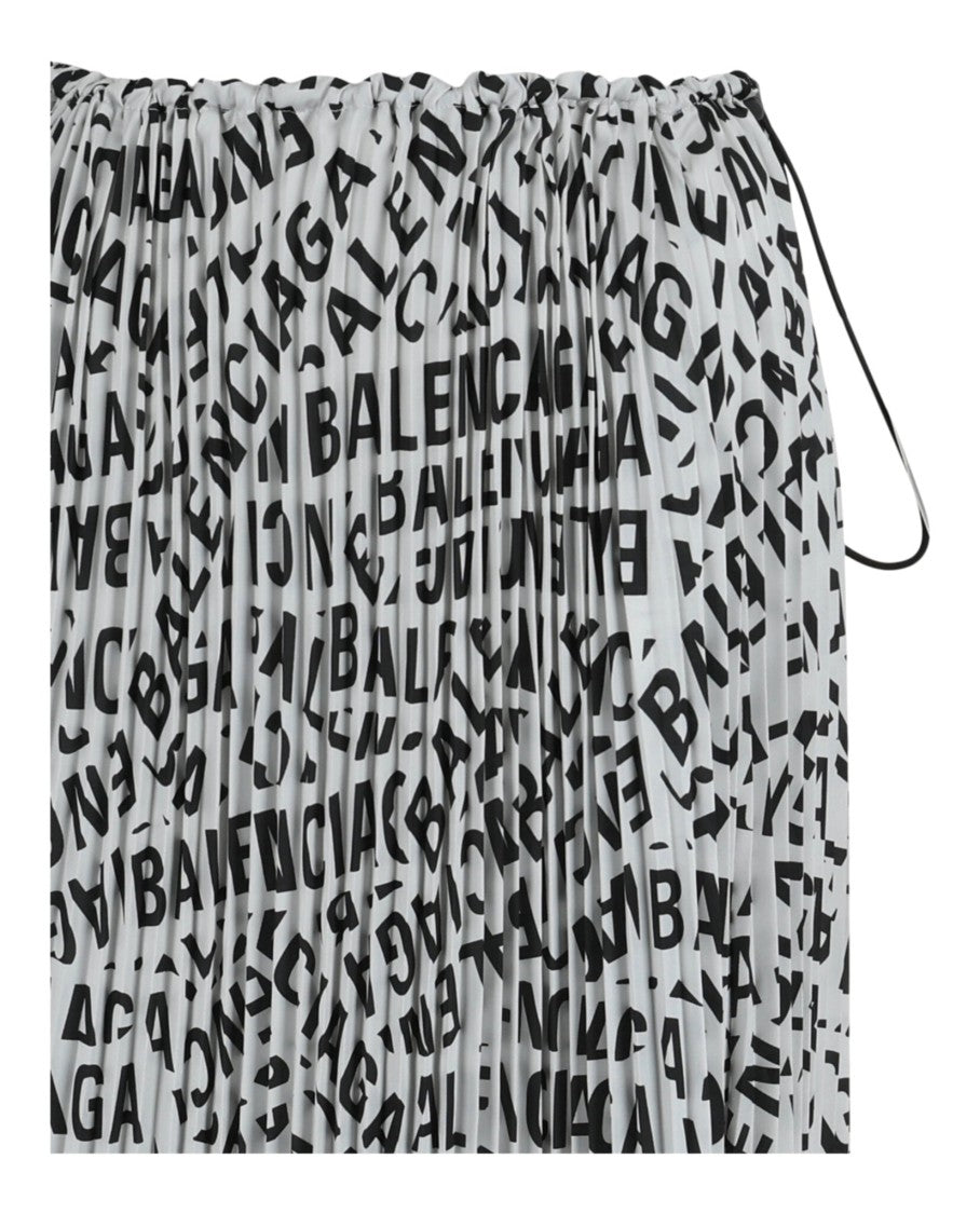 Balenciaga Accordion Pleated A-Line Midi Skirt With Adjustable Drawstring And Logo Print