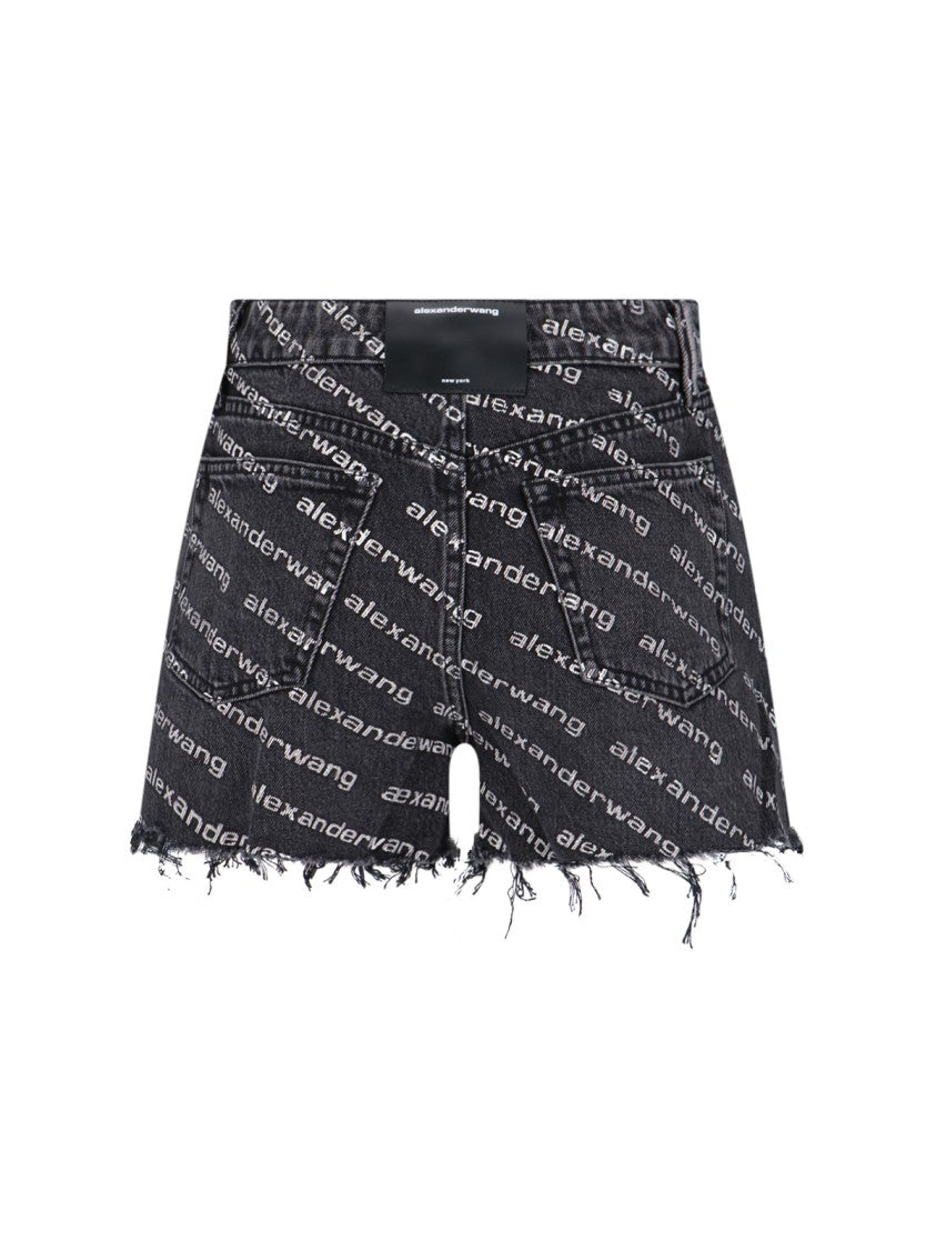 Alexander Wang Dark Grey Denim Logo Shorts