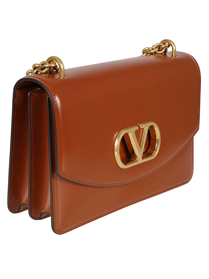 Valentino Garavani Structured Brown Calf Leather Bag
