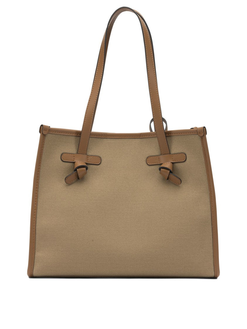 Gianni Chiarini Beige Canvas And Leather Shoulder Bag