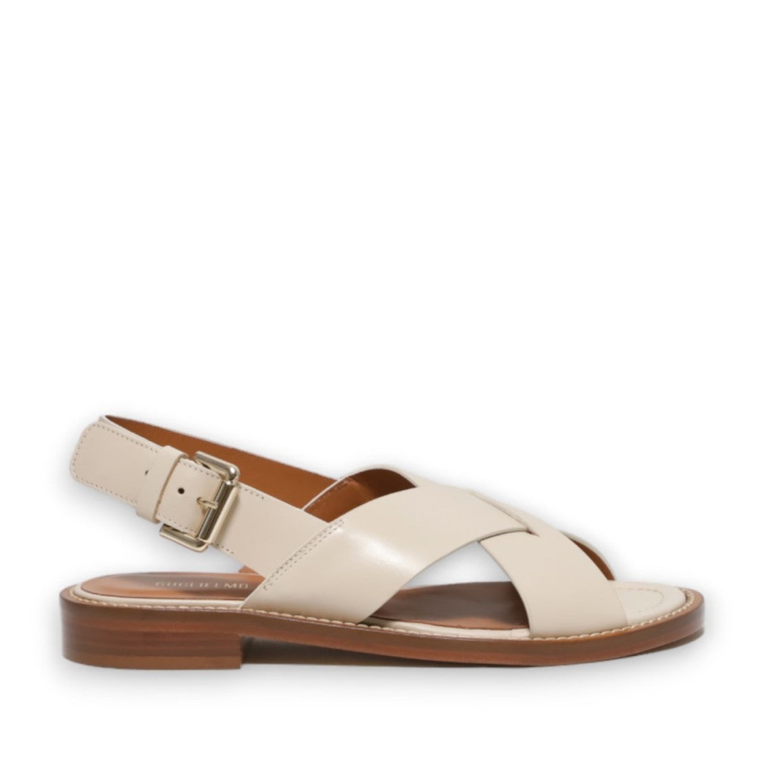 Guglielmo Rotta Criss-Cross Sandal In Chalk-Colored Raw-Cut Leather