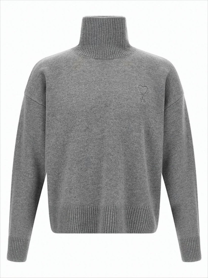 Ami Paris Soft Knitted Turtleneck Sweater With Ribbed Details