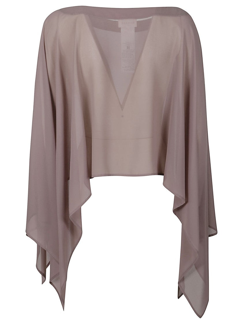 Parosh Sheer Cropped Top With Asymmetrical Draped Sleeves