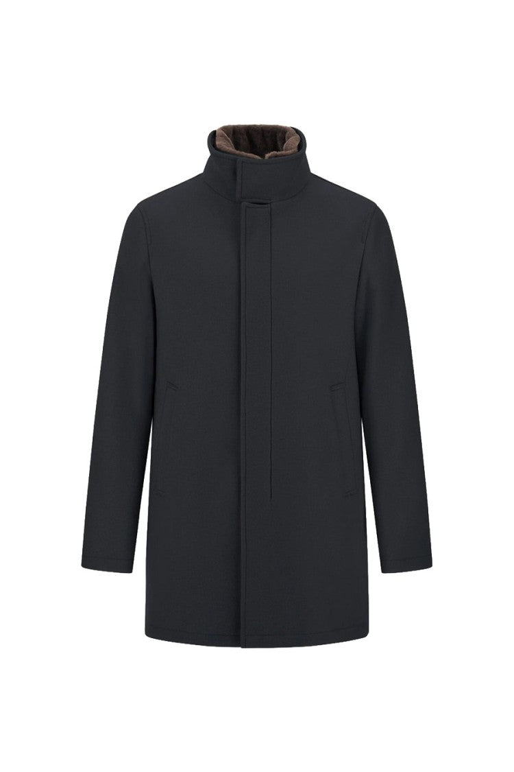 Herno Navy Stand-Collar Wool-Blend Coat