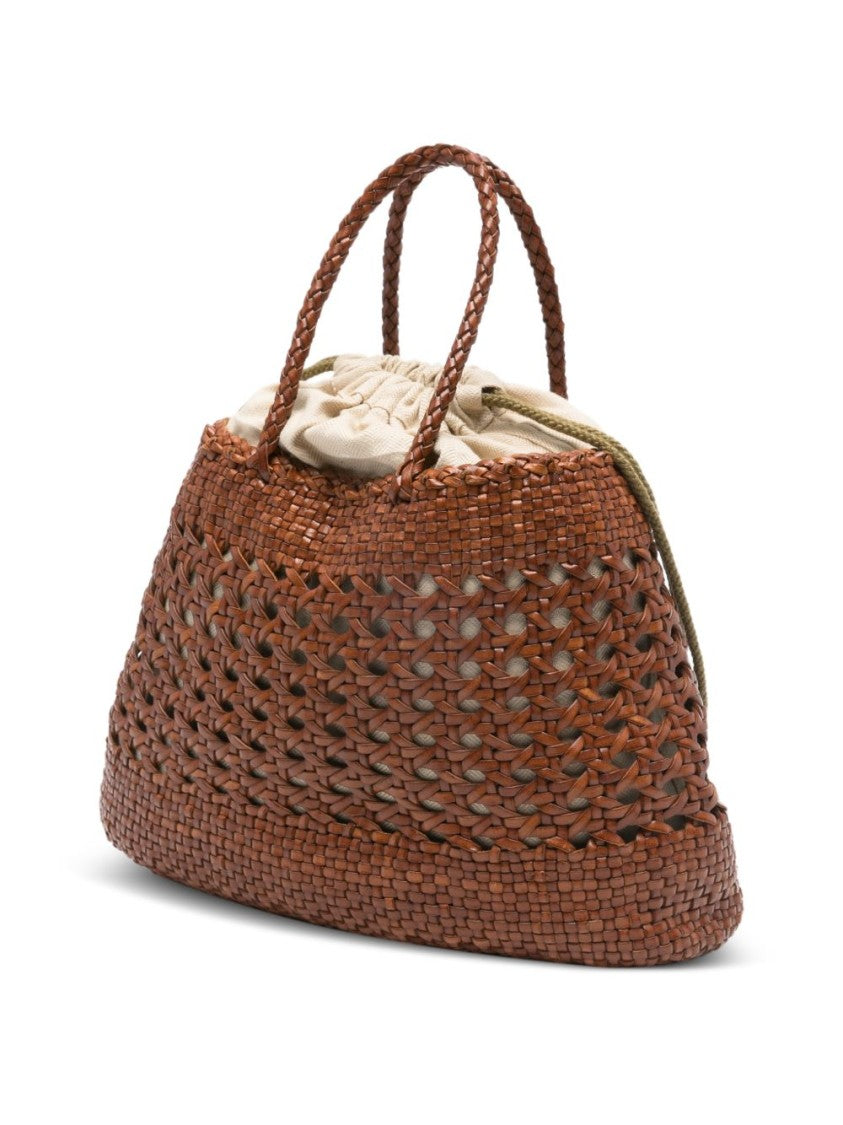 Dragon Diffusion Medium Brown Woven Leather Handbag With Drawstring Closure