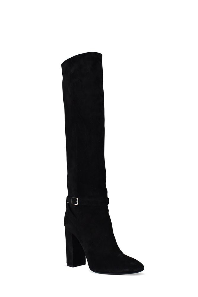 Saint Laurent Black Suede Boots With Ankle Buckle Strap