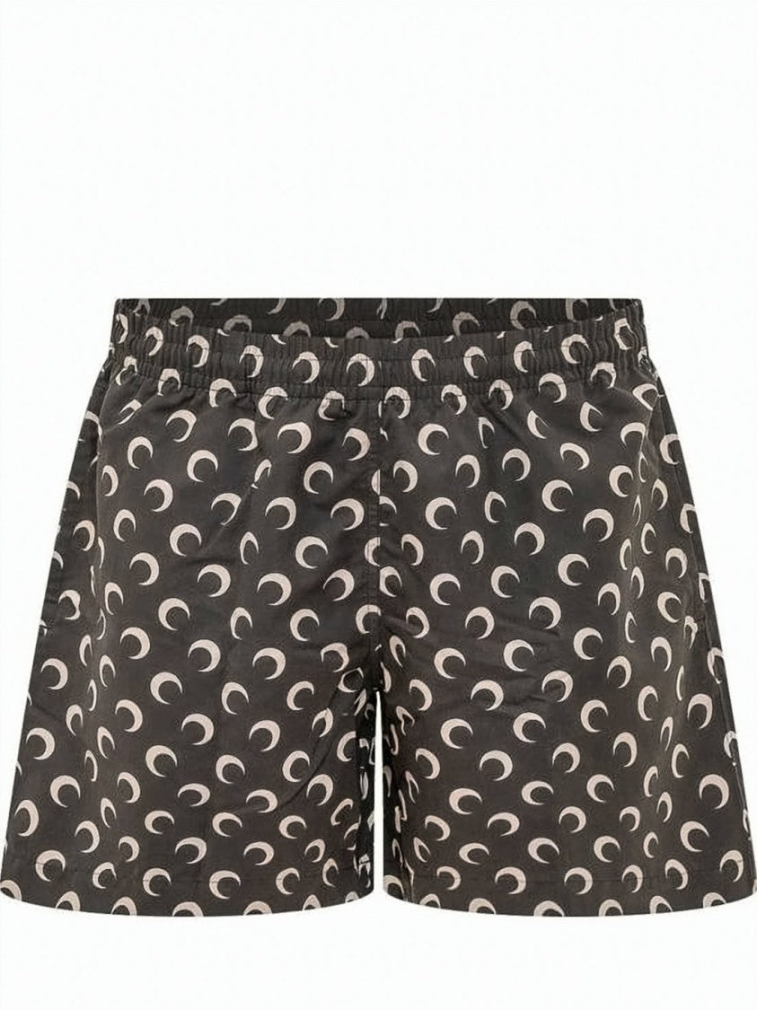 Marine Serre Crescent Moon Patterned Black Shorts With Relaxed Fit