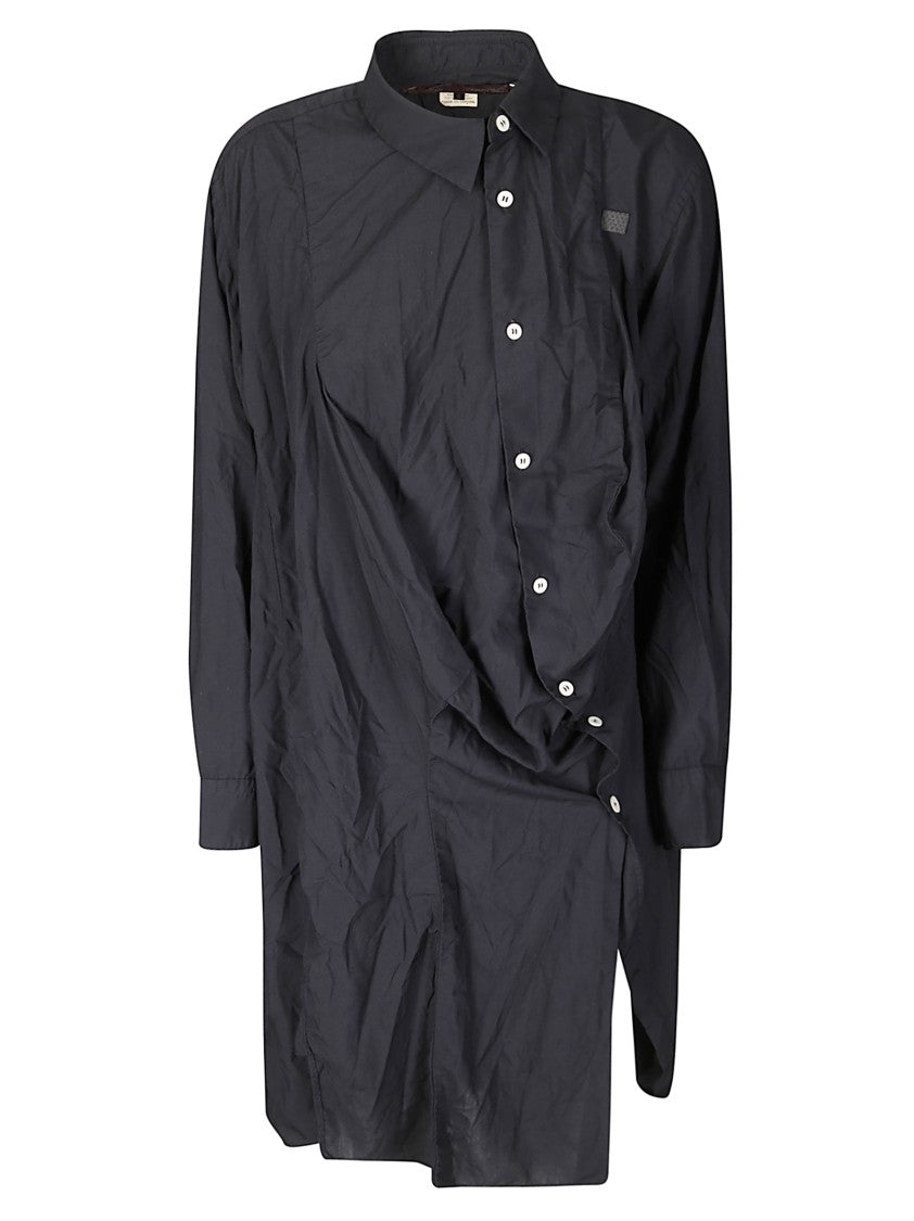 Comme Des Garçons Asymmetrical Black Long Shirt With Fluid Draping